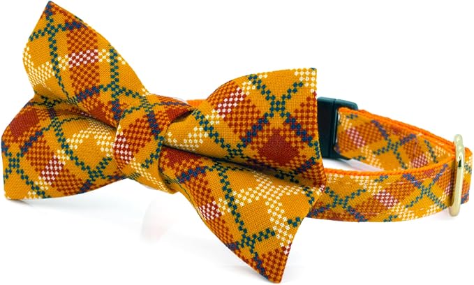 Ultra Joys Cat Collar with Bells - Breakaway for Cats, Boy & Girl Cat Collars Kitten Collar with Bell - Break Away Collar for Cats - Breakaway Cat Collar with Bowtie Orange Plaid Small