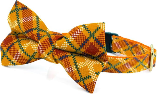 Ultra Joys Cat Collar with Bells - Breakaway for Cats, Boy & Girl Cat Collars Kitten Collar with Bell - Break Away Collar for Cats - Breakaway Cat Collar with Bowtie Orange Plaid Small