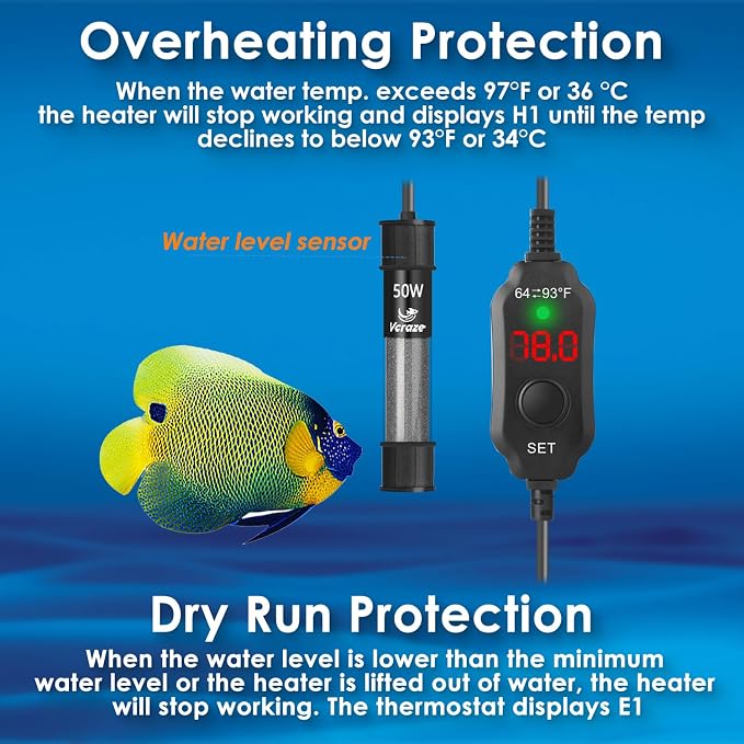 50W Compact Aquarium Heater for 5-10 Gallon Tanks | Super Short Submersible Fish Tank Heater with LED Digital Thermostat, Dry-Run & Overheat Protection, Memory Function