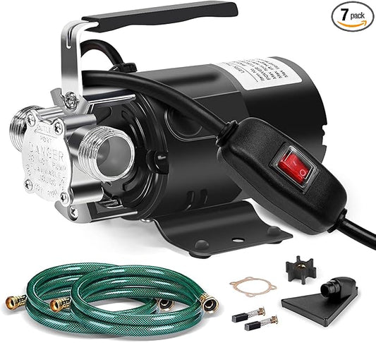 Water Transfer Pump, 115V 1/10HP Electric Utility Pump with On/Off Switch 2 * 6 ft Water Hoses Kit for Removing Water from Garden Pools Aquariums Hot Tub Draining 1/8’’ Low Suction for Rain Barrel