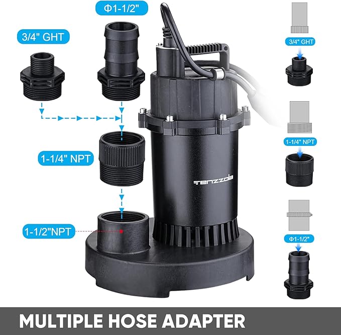 Sump Pump Submersible Utility Water Pump Thermoplastic Portable Electric Water Removal Transfer Pump with 16.4FT Cord for Swimming Pool Basement Garden Pond Tubs Draining, 1 HP 4000GPH