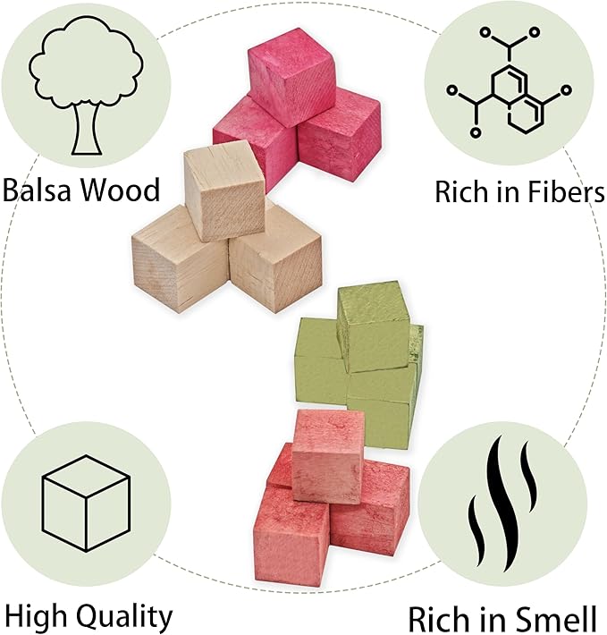 Fruit-Infused Balsa Wood Chew Toys, 16PCS Strawberry Orange and Pitaya Molar Blocks for Hamsters, Guinea Pigs and Chinchillas, 0.8 Inch Natural Small Animal Teeth Grinding Treats