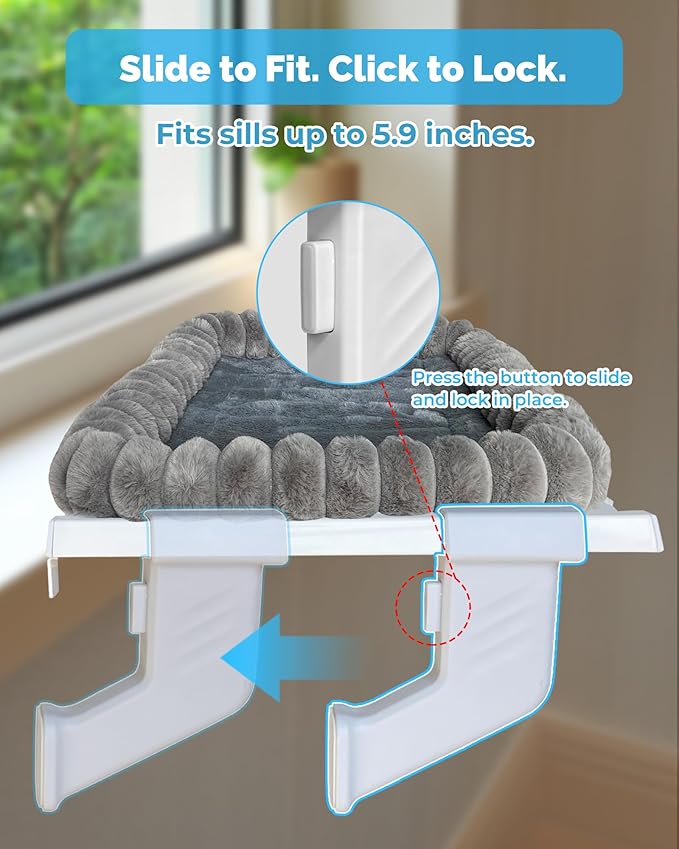 Heavy-Duty Cat Window Perch – Soft, Cozy & Warm Plush Cover with Raised Edge – Durable, Easy-to-Assemble Cat Hammock for Large & Multiple Cats (XL, with Raised Edge)