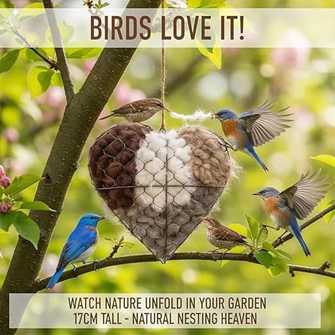 Bird Nesting Material Holder,Handmade Alpaca Fiber Bird Nesting Heart,Birds Nests Material Holder,Winter Fowl Gifts Animal Hummingbirds Lovers Home Garden Yard(1 Set) 111