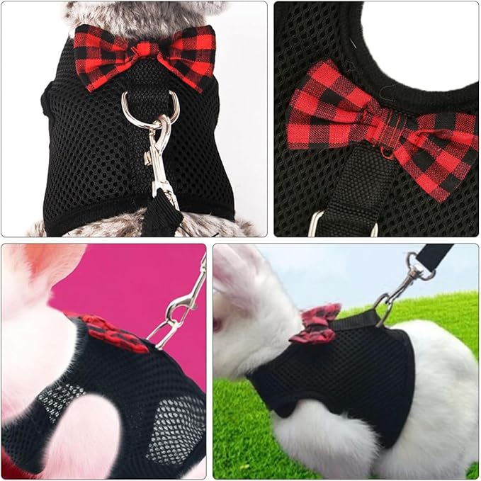 DECHOUS Pet Harness Vest Type Breathable Mesh Chest Strap for Small Animals, Adjustable Size L (35-40cm), Suitable for Rabbits, Guinea Pigs, and Squirrels, Black