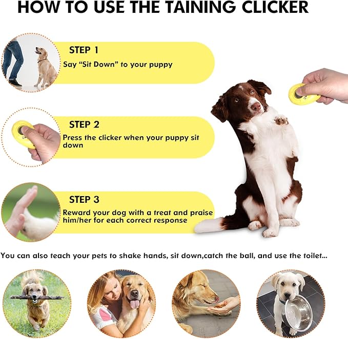BONSO Dog Training Clicker with Adjustable Wrist Strap - Positive Reinforcement Pet Training Clicker for Dogs, Cats, and Puppies (Yellow)
