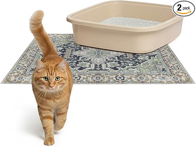 Lovewag Pets Cat Litter Box Mats 2 Pack - Small 16x24 Machine Washable, Easy Clean, Non-Slip, Waterproof Mats for Indoor Cats - Kitty Litter Mess Control & Pet Urine Floor Protection - (Sage Forest)