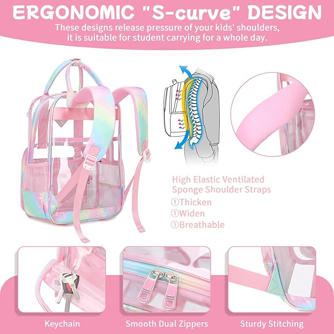 MOONBABY Small Clear Backpack for School Transparent Bookbag for Kids Heavy Duty PVC See Through Backpack Stadium Approved