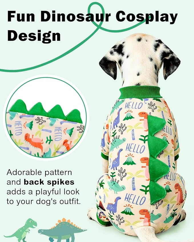 CuteBone Dinosaur Costume Dog Pajamas, Stretchy Spandex Crystal Velvet Sleepwear Coat for Small Dogs, Soft & Warm Pet Outfit Clothes for Cold Weather, Cozy Pullover Design COSP15XL