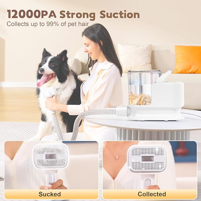 YOOHI Dog Grooming Kit & Dog Grooming Vacuum, 12Kpa Suction Pet Vacuum Grooming Kit with Low Noise, 3 Suction Mode, 2L Capacity, 5 Pet Grooming Tools for Shedding Cat Hair, Home Cleaning