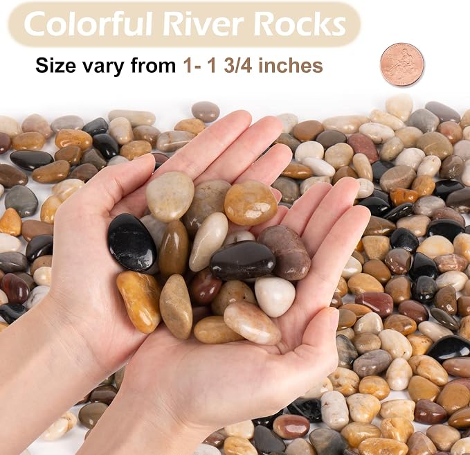 GASPRO 15-lb Natural River Rocks for Landscaping, Decorative Rocks for Potted Plants and Aquariums, Polished River Stones for Indoor & Outdoor Decor, 1 to 1 3/4 Inches