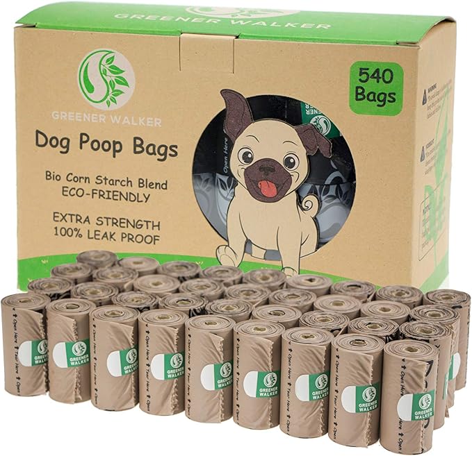 GREENER WALKER Poop Bags for Dog Waste-540 Bags,Extra Thick Strong 100% Leak Proof Dog waste Bags (Brown)