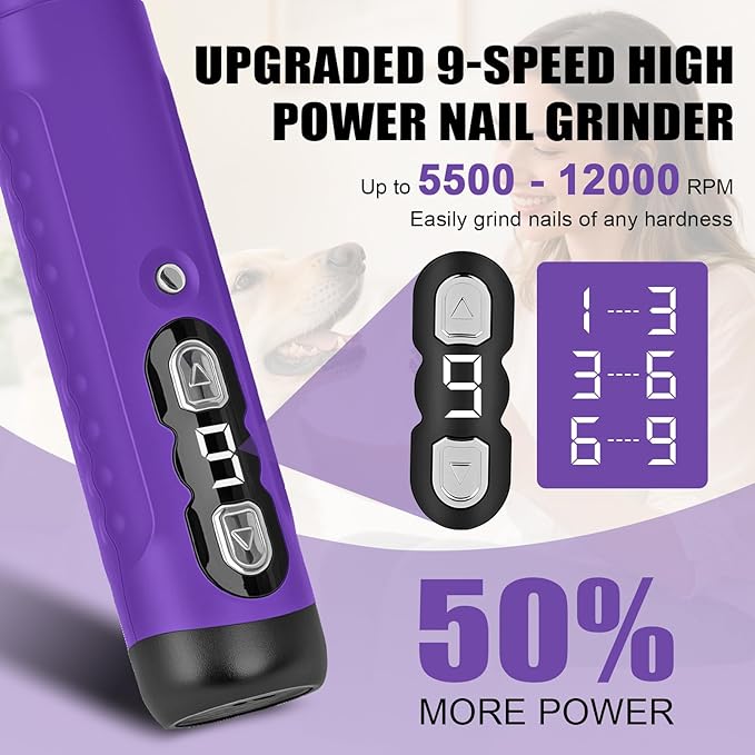 Best Dog Nail Grinder 2026 New 9-Speed Professional Quiet Painless Electric Drill Trimmers for Large Medium Dogs with Quick Sensor Guard, 2 LED Lights, 2000mAh USB Rechargeable