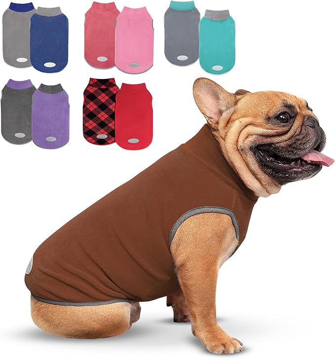 cyeollo Fleece Dog Sweater Vest, Reflective Dog Sweatshirt Pullover Pet Jacket for Small Medium Large Dogs Clothes Boy Girl Pets, Brown & Khaki L