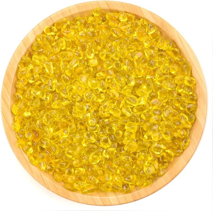 Glass Stones, 1Lb/460g Irregular Sea Glass Pebbles Non-Toxic Artificial Gemstones for Vase Filler/Terrarium Flowerpot Aquarium Turtle Tank Decoration/Handcraft Making, Yellow