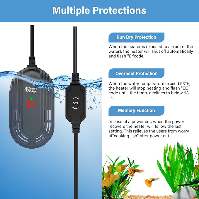 hygger Small Aquarium Heater, 15W Submersible Betta Fish Tank Heater with Adjustable Temperature External Controller, Turtle Heater with LED Display for up to 2.5 Gallon Tanks