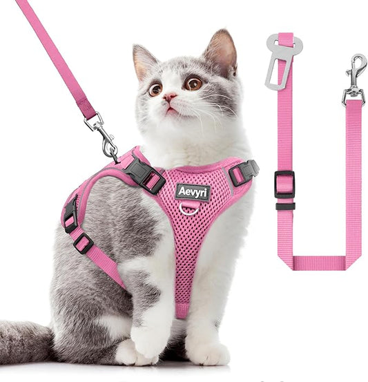 Cat Harness and Leash for Walking, The Upgrade Can be Adjusted in Four Directions and Breathable Cat Harness for Anti Escape that can be Fitted and Positioned, Reflective Strips Harness, Pink, S