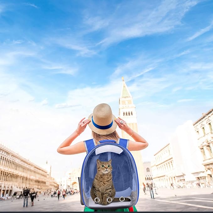 Henkelion Cat Backpack Carrier Bubble Carrying Bag, Small Dog Backpack Carrier for Small Medium Dogs Cats, Space Capsule Pet Carrier Dog Hiking Backpack, Airline Approved Travel Carrier - Navy Blue
