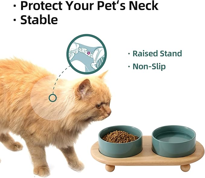 Havniva Raised Cat Water Bowl 5.1” Elevated Ceramic Cat Food and Water Bowl Whisker Friendly Pet Water Bowls for Indoor Cats, Wide Kitten Dish Relieve Whisker Fatigue Non Slip Cat Feeder