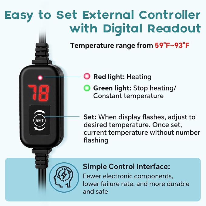 hygger 50W Submersible Aquarium Heater with Digital Temperature Controller, Mini Fish Tank Heater for 5–10 Gallon Tanks, Overheat & Out-of-Water Protection, Freshwater & Saltwater