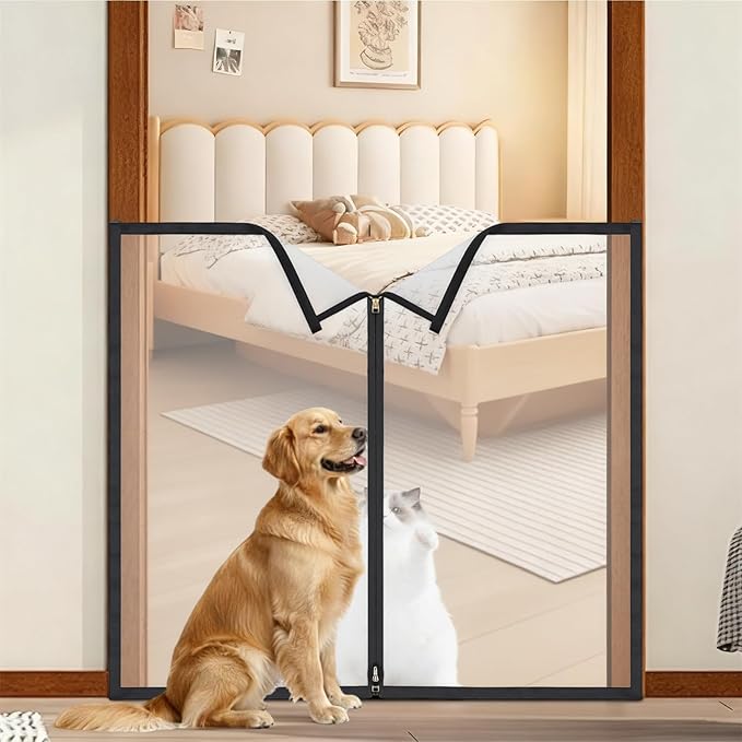 32" H x 38" W Dog Screen Mesh Gate Portable Puppy Safety Fence No Drilling Dog Gates Indoor Outdoor Pet Safety Guard Essentials for Stairs Doorways Deck Porch Hallways Patio