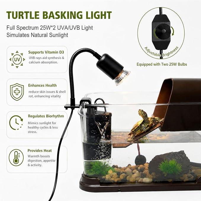 Turtle Tank Starter Kit, Durable PC Turtle Aquarium Kit with Basking Platform & Dimmable Heat Lamp, Baby Aquatic Turtle Tank with Filter, Complete Turtle Habitat Kit for Beginners