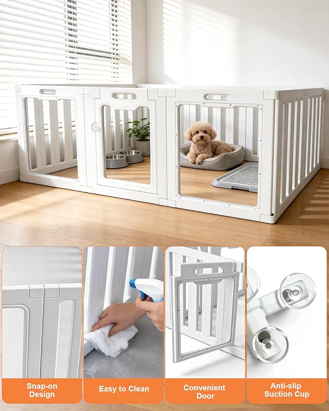 Acrylic Indoor Dog Playpen with Heavy Duty Door Lock,24" H 12 Panels DIY Puppy Playpen Pet Play Pen for Small Animal, Easy Assemble and Clean Plastic Pet Fence,White
