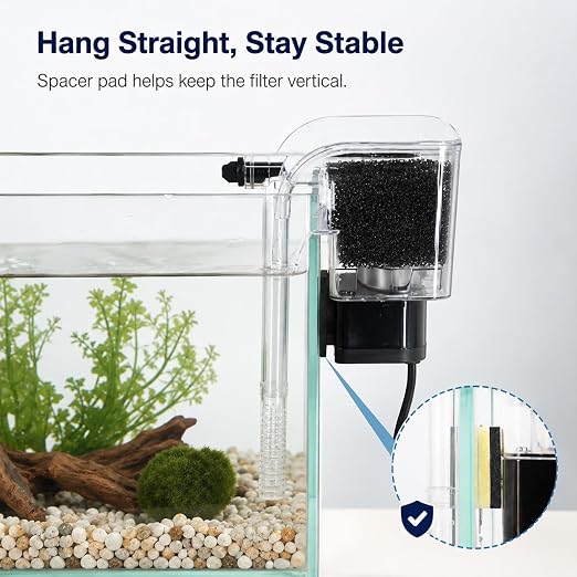 SLOCME Mini Waterfall Aquarium Filter, Adjustable Flow Hang-on-Back Filter for 1-10 Gallon Fish Tanks, Quiet 3W Filter for Betta Fish, Shrimp & Small Aquariums