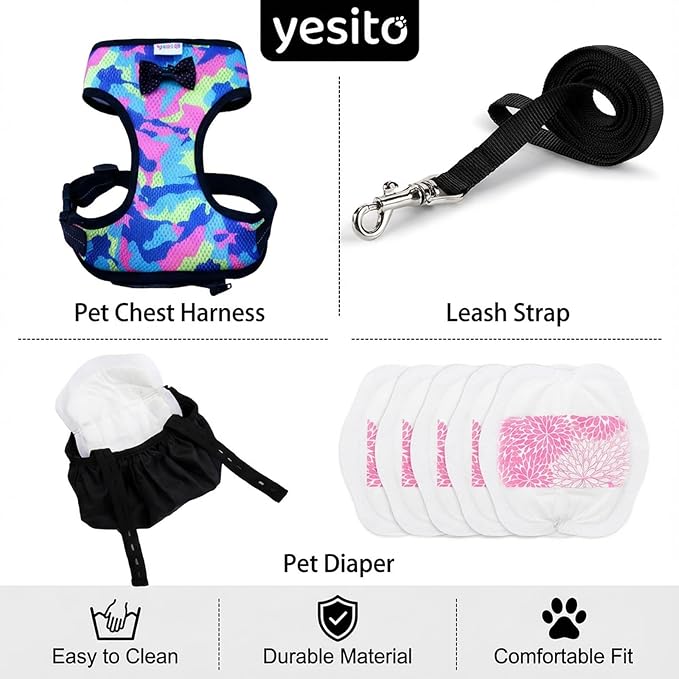 Premium Adjustable Chicken Harness with Camouflage Design & Comfortable Breathable Fabric - Includes Resilient 5.4ft Matching Leash for Secure Outings (Medium, Camouflage Pink)