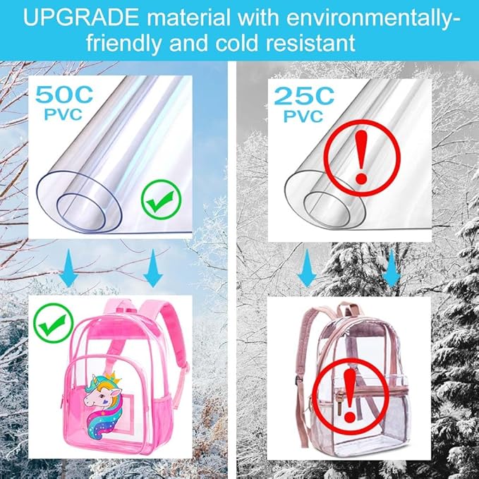 AGSDON 3PCS Clear Backpack for Girls, Kids Unicorn Transparent Bookbag Heavy Duty, Cute See Through Backpacks with Lunch Bag - Pink