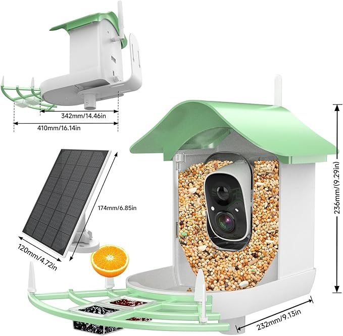 Smart Bird Feeder with Camera Solar Powered,AI Identify Species,2K HD Video Auto Capture Live for Outdoor Backyard,Ideal Gift for Family Bird Lovers (Green)