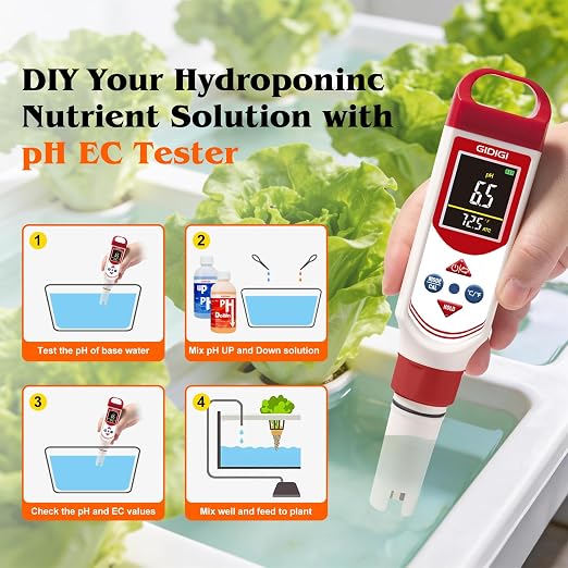 pH EC Meter for Hydroponic, Digital pH TDS EC ppm Tester | Color Screen Display, High Accuracy pH Pen Probe for Drinking Water, Nutrient Solution, Aquariums, Pools & Home Use