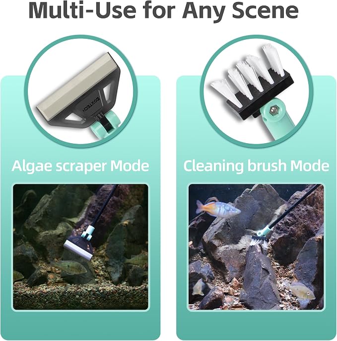 UPETTOOLSAlgae Scraper for Glass Aquariums,2 in 1 Adjustable Algae Scraper | with 5 Stainless Steel Blades and Cleaning Brush, Aquarium Glass Cleaning Tools for 20-40 Gallon Fish Tank