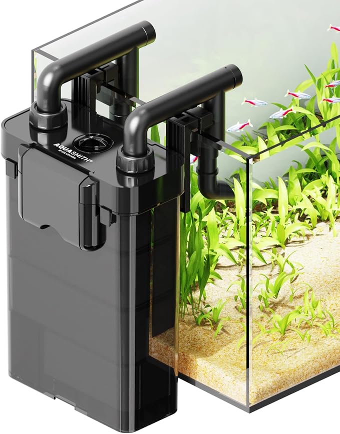 AQUASMITH Hang on Back Aquarium Filter,No-Hum Whisper-Quiet for 25-35 Gal | 172GPH Small Canister Filter,Multi-Layered Filtration,Bottom Anti-Dry Burn Motor,DIY Extra-Large Filter,Adjustable Flow Rate
