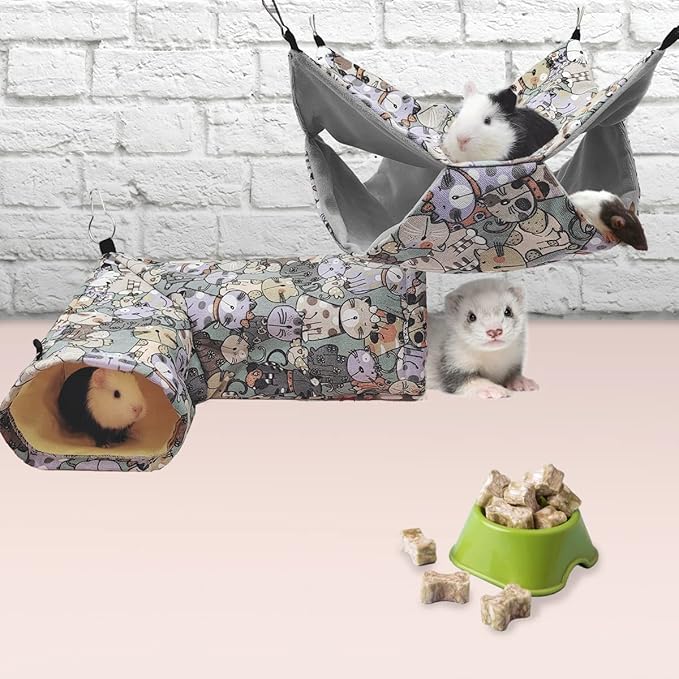 EAEDMY Guinea Pig Ferret Rat Corner Tunnel and Hammock, Safe Construction, Suitable for Small Pets, Easy to Clean, Convenient Installation