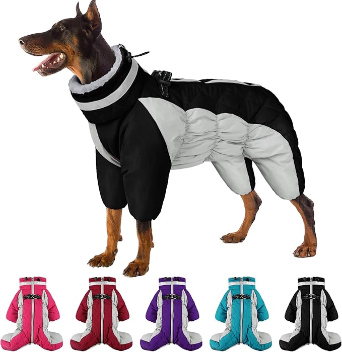 Full Body Dog Coat - Warm Fleece Jacket for Small Dogs, Turtleneck Winter Coats with Harness, Reflective Dog Snowsuit Windproof Puffer Jackets with Legs for Pug, Jack Russel, Black S