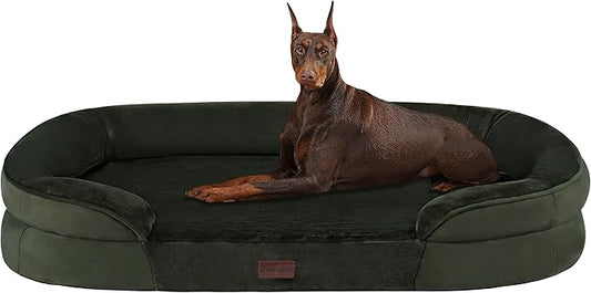 Dwanton Orthopedic Dog Bed for Extra Extra Large Dogs with Gel Memory Foam, Waterproof Dog Sofa, Washable Pet Bed with Four Sided Bolster Cushion, Removable Cover & Non-Slip Bottom, 48", Green