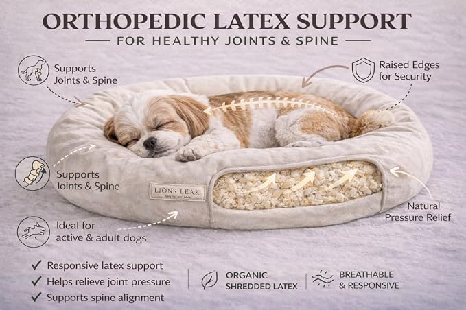 Round Dog Bed – Natural Canvas, Removable Washable Cover, Raw Cotton or Latex Fill, Hypoallergenic Non-Toxic, Made in USA (Natural, Small, Soft Comfort – Organic Latex)