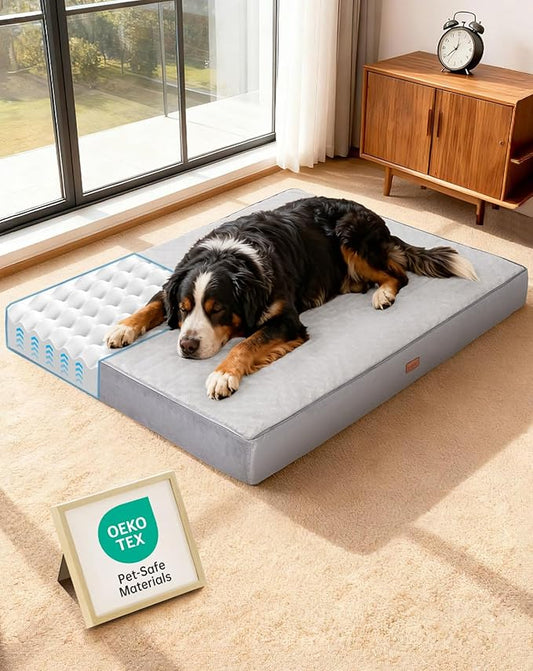 OhGeni Orthopedic Waterproof Dog Bed for Extra Large Dogs, Machine-Washable Removable Cover in Easy-Clean Fabric, High Density Foam & Easy-Carry Handle, Wider and Larger, 54 inch (Gray)