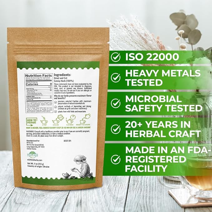 30 Bags Catnip Tea Catnip Herb Tea (Nepeta L.) - 30 Count 1.5g Bags Cat Nip Leaf Herb Hierba Gatera