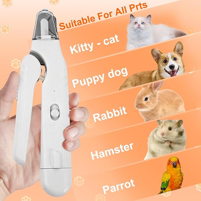 2-in-1 Dog Nail Grinder & Cat Nail Clippers Trimmers for Large Medium Small Dogs Cats Claw Trimmer Quick Sensor with 2 LED Lights Safety Guard USB Rechargeable Dogs Nail Trimmer (White)