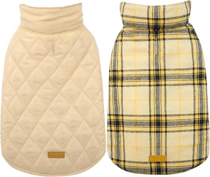 Kuoser Warm Dog Coat, Waterproof Dog Jacket for Extra Large Dogs, Adjustable Durable XXXL Doggie Winter Coat Reversible Puppy Cold Weather Apparel for Large Breed, Yellow 3XL