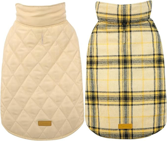 Kuoser Warm Dog Coat, Waterproof Dog Jacket for Extra Large Dogs, Adjustable Durable XXL Doggie Winter Coat Reversible Puppy Cold Weather Apparel from Small to Large Breed, Yellow XXL