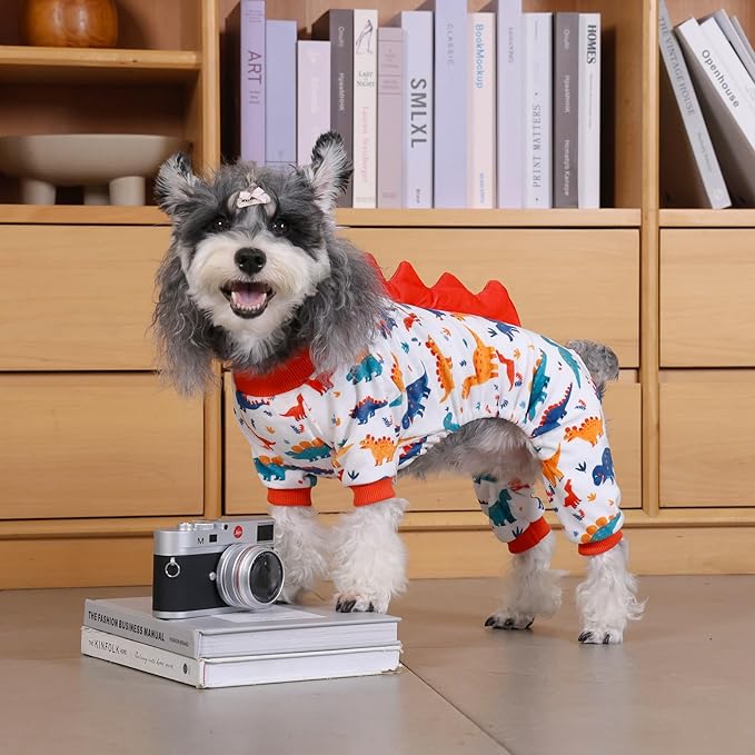 CuteBone Dinosaur Costume Dog Pajamas, Stretchy Spandex Crystal Velvet Sleepwear Coat for Small Dogs, Soft & Warm Pet Outfit Clothes for Cold Weather, Cozy Pullover Design COSP02XL