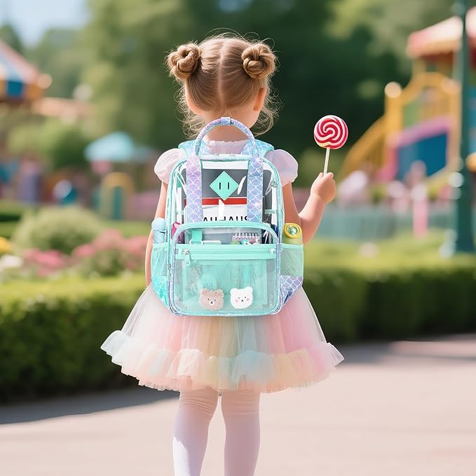 MOONBABY Small Clear Backpack for School Transparent Bookbag for Kids Heavy Duty PVC See Through Backpack Stadium Approved