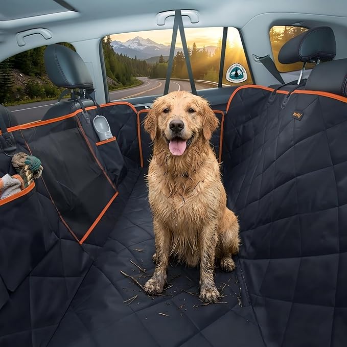iBuddy Luxury Dog Car Seat Cover for Back Seat Breathable Mesh Window Dog Hammock for Car 4-Layer Heavy Duty Waterproof Pet Seat Protector Scratch-Proof Car Seat Cover Perfect for Family Road Trips