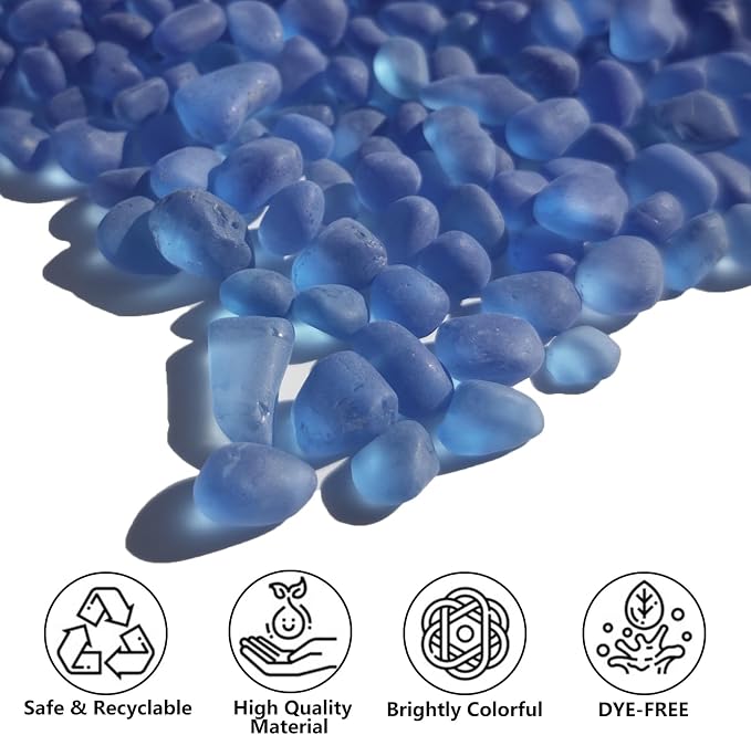 QYGL Sea Glass Stones - 0.9LB Dark Blue Frosted Glass Pebbles Gemstones | Perfect for Aquarium Rocks, Fish Tank Gravel, Vase Fillers, DIY Crafts, and Home Decor