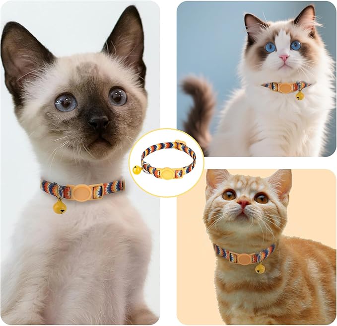 ZUFECY Colorful Gradient Breakaway Cat Collar - Adjustable 5.9-11.8in with Safety Bell & Reflective Strips