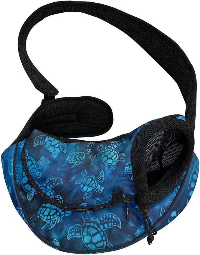 FUSURIRE Blue Turtle Front Sling Puppy Carrier, Boho Style Travel Pet Carrier Bag for Small Dog Cats Outdoor Hands Free Pet Carrier Backpack with Adjustable Strap