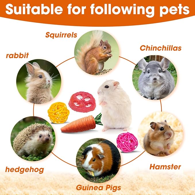 Jorewood 21 Pcs Rabbit Chew Toys for Teeth, Natural Bunny Toys Peach Wood Grass Timothy Sticks Chew and Treat for Guinea Pigs Hamster Chinchillas and Other Small Pets